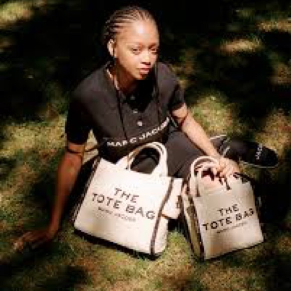 🆕 Marc Jacobs The Jacquard Medium traveller Tote Bag beige with contrast trim - Picture 4 of 16